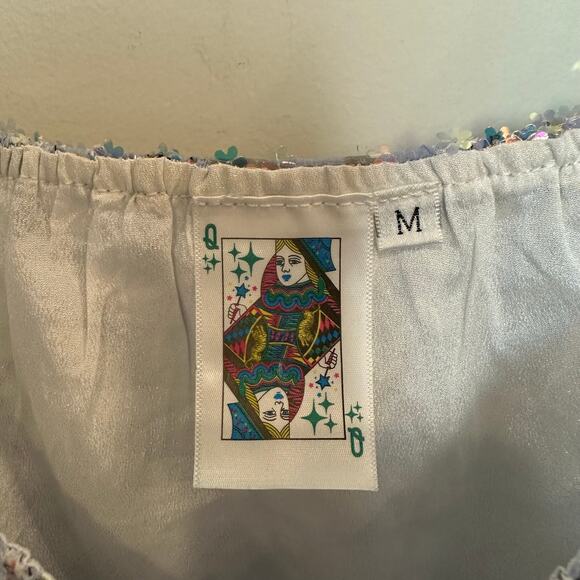 Queen of Sparkles Floral Sequin Feather Tank Purple Top Flower Glitter Medium - Picture 10 of 11